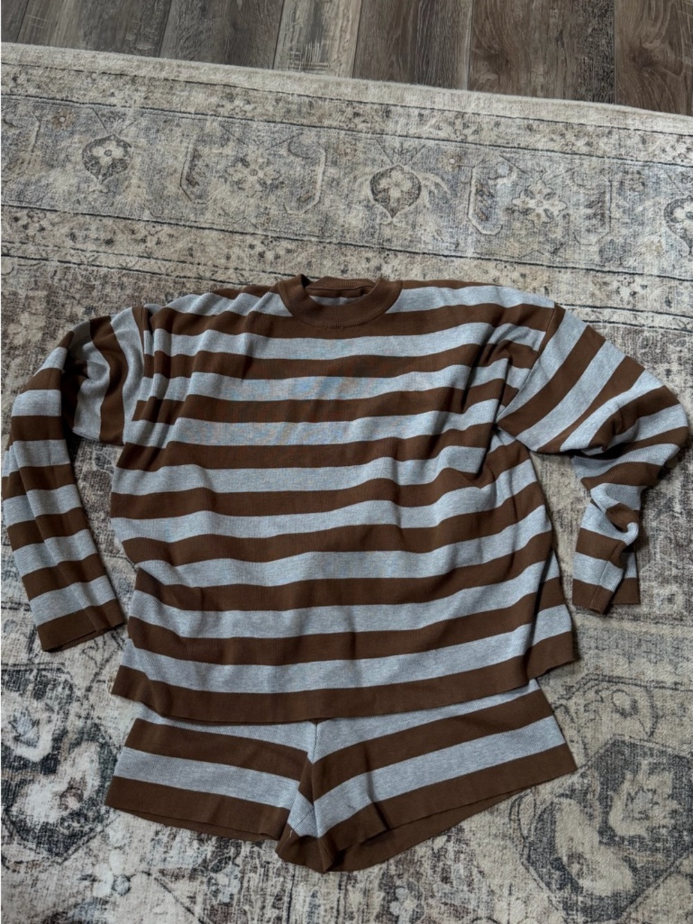 Men's Striped Crewneck Sweater in Brown and Light Gray